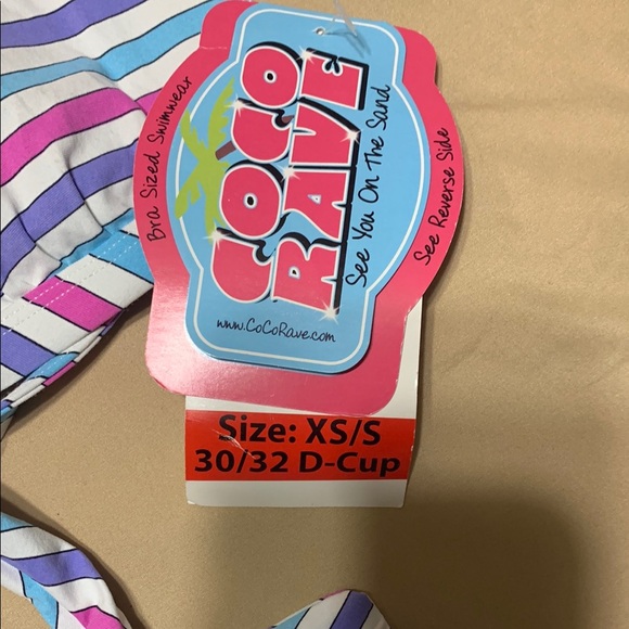 -NWT- Coco Rave Blue + Purple Striped Bikini Top - Picture 2 of 5